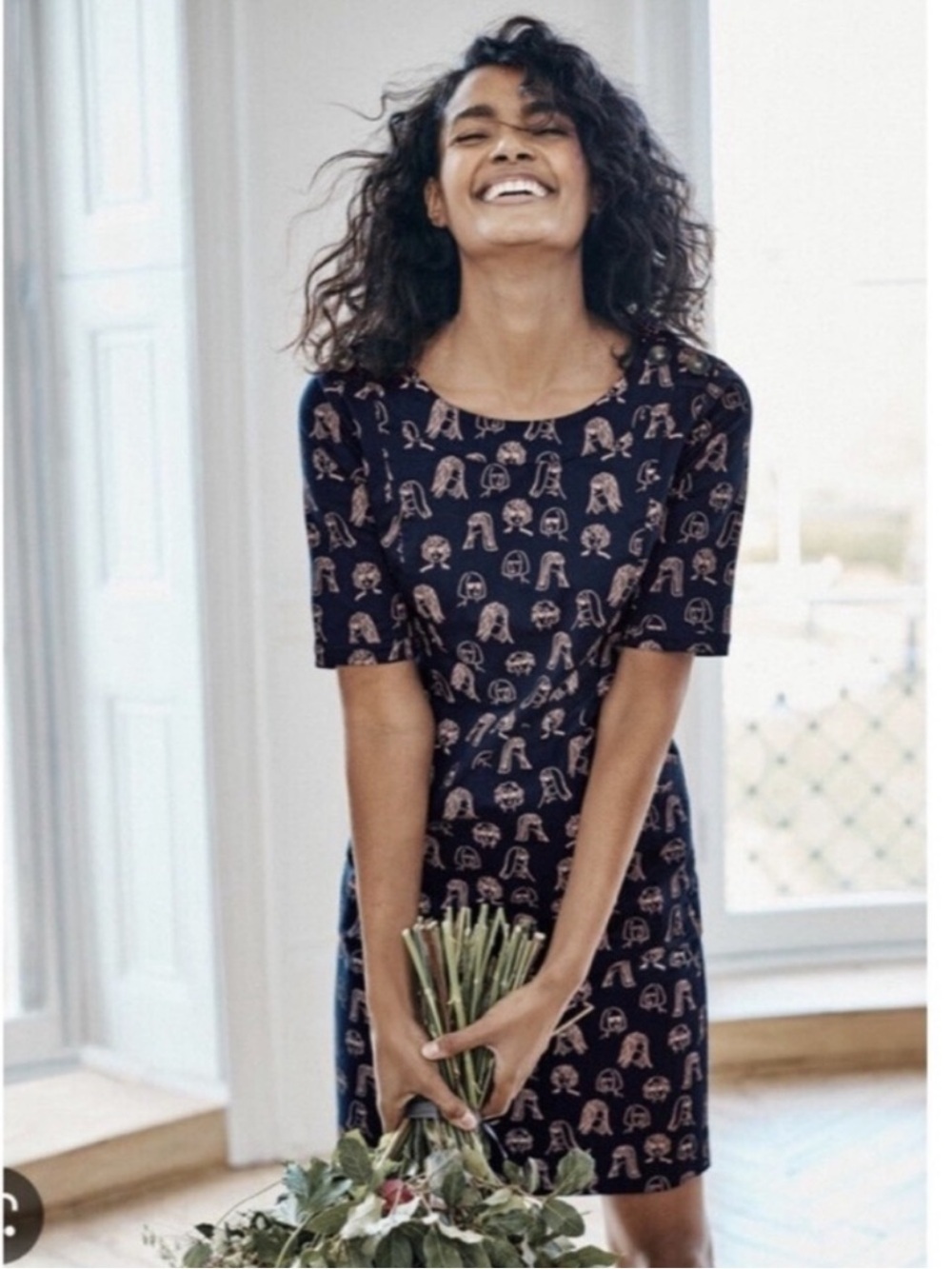 Boden Navy Shift Dress with Light Pink Chit-Chat Print Size US 20/22L